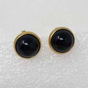 MONET Vintage Earrings Black Cabochon And Gold Tone Clip On Style